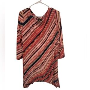 Striped Diagonal Pattern Pink/Peach Tunic Blouse